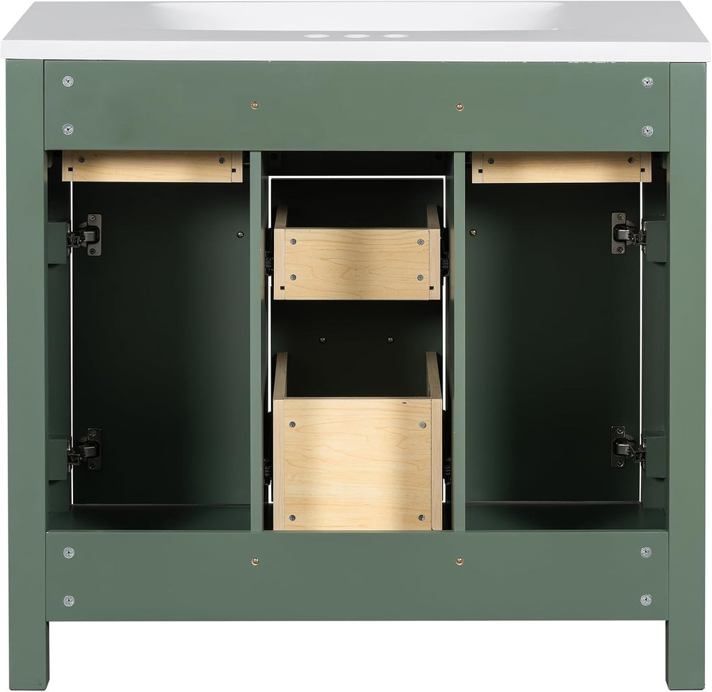 Merax 36' Bathroom Vanity with Sink, Freestanding Modern Bathroom Vanity Cabinet with Sink Top, 4 Drawers and 2 Storage Cabinets, Solid Wood Frame, Painted Finish