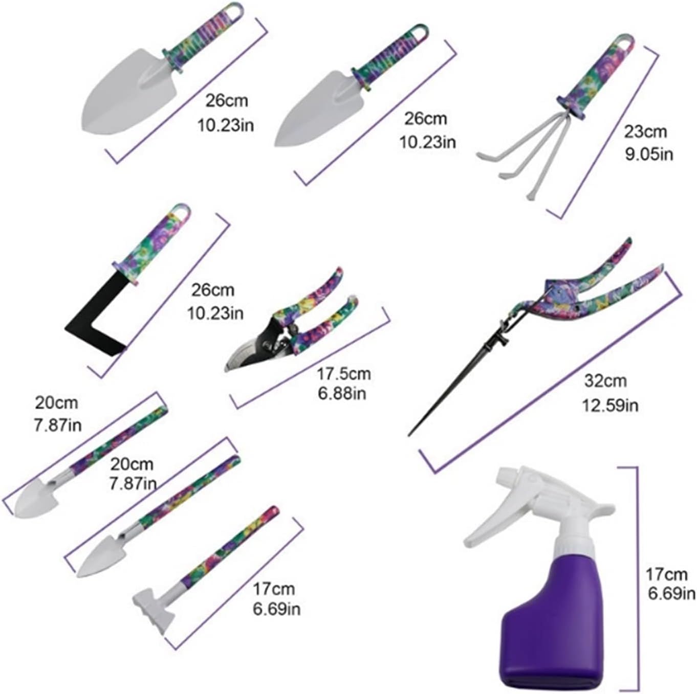 Garden Tools Set, 10 Pieces Gardening Tools, Garden Hand Tools with Purple Floral Print Ergonomic Handle & Carrying Case (Color : Blue)