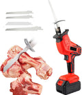 One-Handed Reciprocating Saw, Cordless Electric Meat/Bones Saw with Battery / 4 Saw Blades/LED Light, for Wood & Metal Cutting