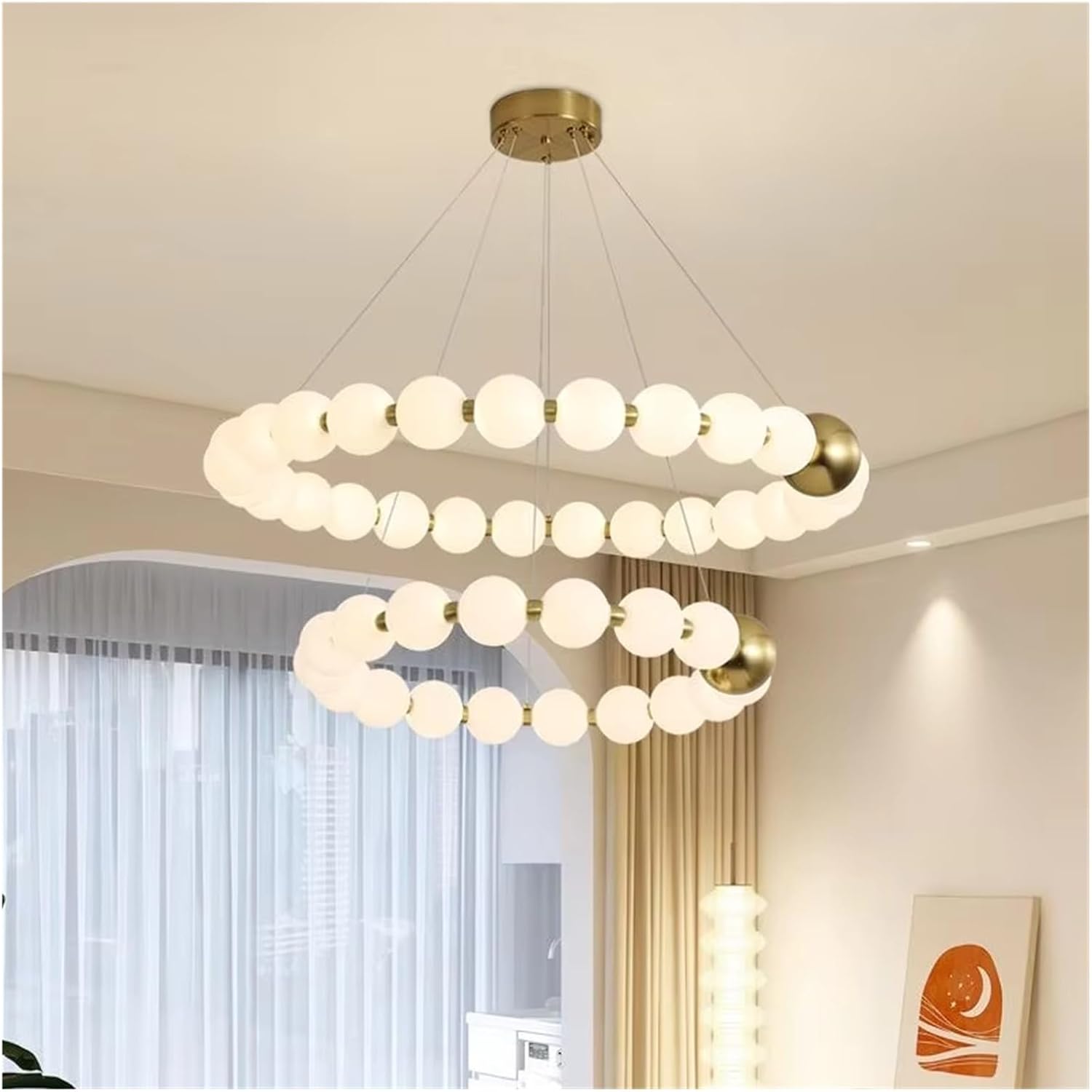 Pearl Ring LED Chandelier Dining Room Living Room Dining Table Kitchen Chandelier Home Acrylic Ball Lamp