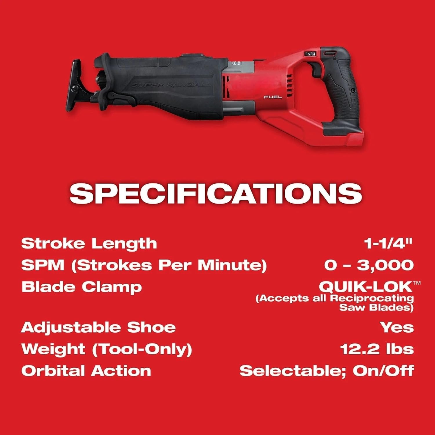 2722-20 for Milwaukee M18 FUEL 18V 1-1/4-Inch Reciprocating Saw - Bare Tool