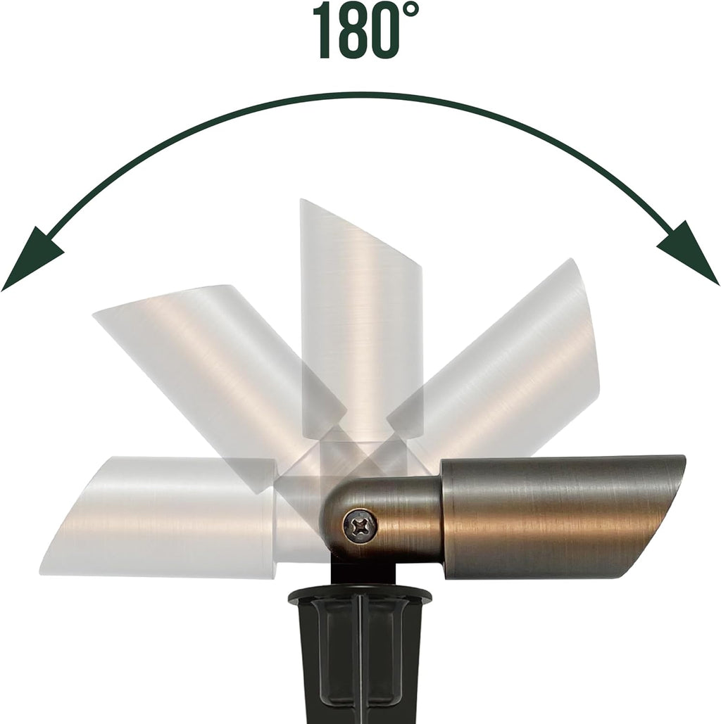 GKOLED Mini Size Brass Landscape Spotlight, Low Voltage 12V AC/DC Outdoor Directional Up Light, 180 LM, 3W MR8 LED Bulb ABS Ground Stake, 2700K Warm White, Garden Patio Trees Spot Uplight (Pack of 4)