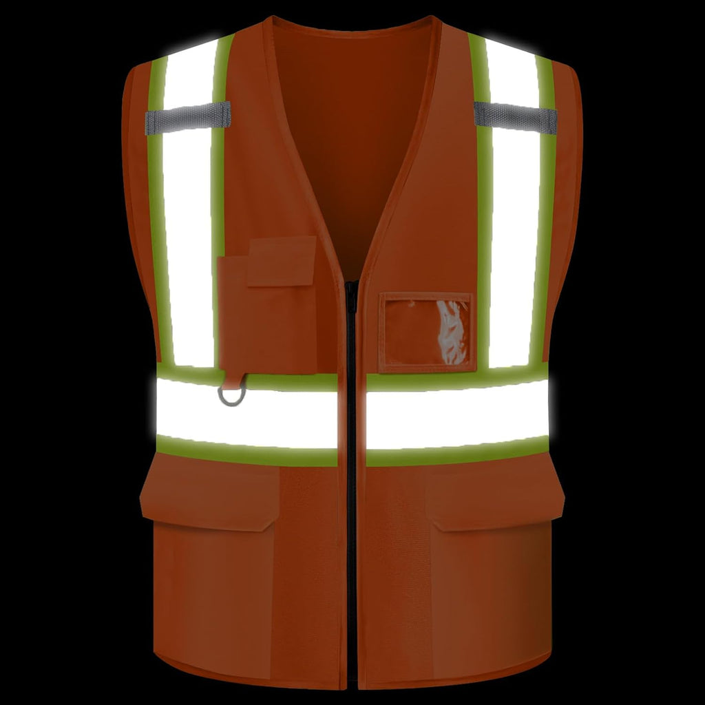 Safety Vest Custom Logo Class 2 Reflective High Visibility Vest With 5 Pockets ＆ Zipper