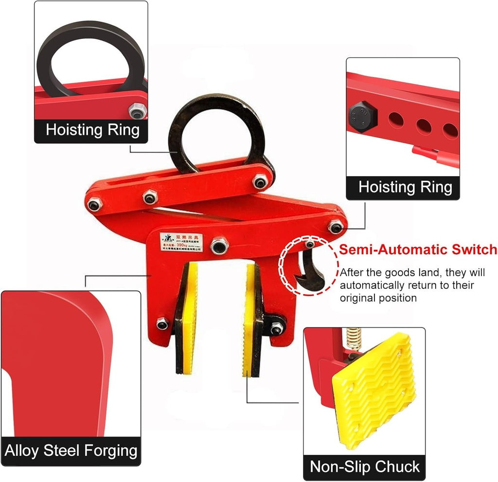 Vertical Adjustable Jaw Opening Slab Lifter Red Lifting Clamps Grabber 2-12 CM, for Hanging Stone Transportation, Steel Single Scissor Puller Hoisting(Opening 2-6 cm/0.8-2.4 in)