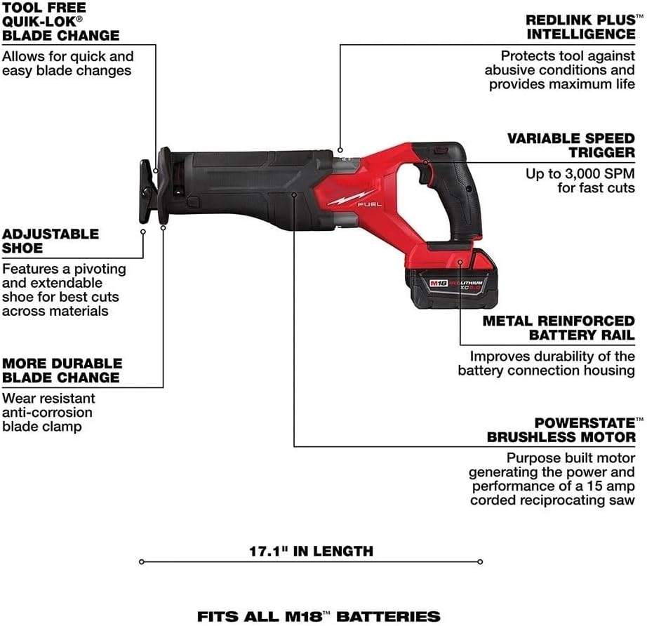 2821-22 Cordless Power Reciprocating Saw for Milwaukee M18 Fuel 18V Reciprocating Saw Kit