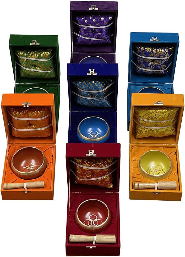 Chakra Singing Bowls Set Cuencos Tibetanos With Cushion Mallet Tulsi Beads Mala Tibetan Prayer Flag For Meditation Mindfulness - Style2 Size Medium