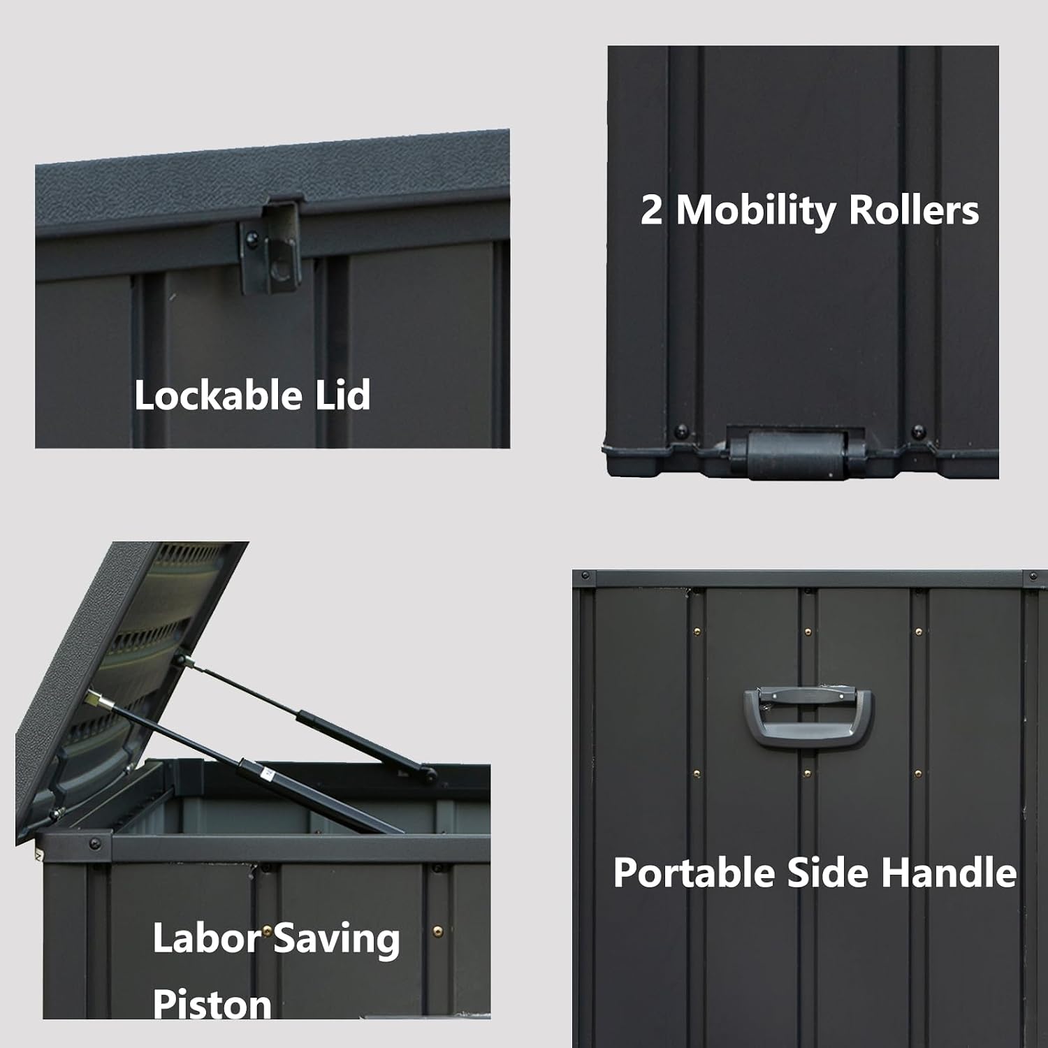CHUNLY 120 Gallon Waterproof Deck Box with Lockable Resin Lid, Storage Bench w/Mobility Rollers, Outdoor All-weather Patio Storage Box for Outside Cushions, Garden Tools (Dark Gray)