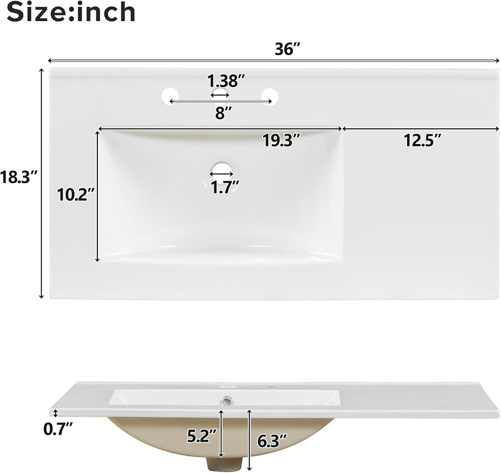 Harper & Bright Designs 36' Bathroom Vanity with Sink, Free Standing Single Basin Vanity with 2 Doors & 4 Soft-Closing Drawers, Solid Wood Storage Cabinet with Ceramic Basin for Bathroom, Acacia Wood