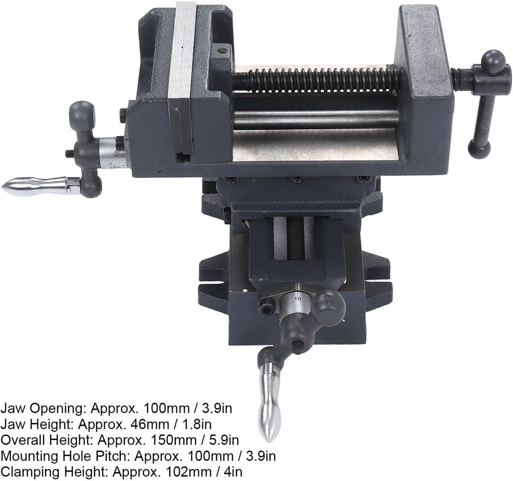 4 Inch Cross Slide Drill Press Vise, Industrial Strength Cast Steel, 100mm Jaw Opening, Accurate Clamping, Stable Mounting for Drilling and Milling Machines