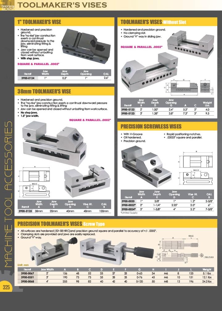 HHIP 3900-2605 Precision Sine Vise, 4' Opening, 3'