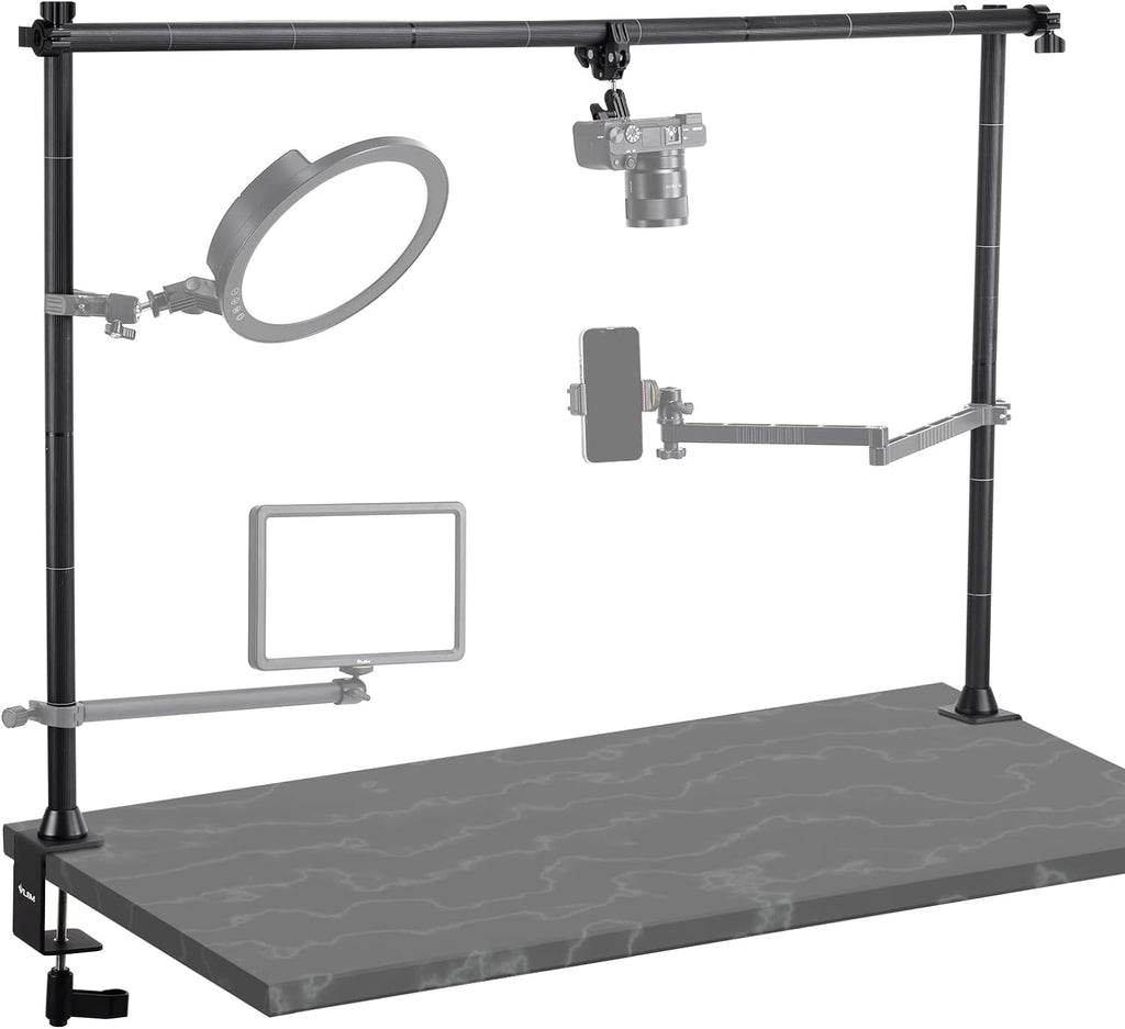 JUSMO LS15 Pro Camera Desk Mount, Aluminum Overhead Camera Mount Rig, Table Multi-Device Pole to Mount Magic Arm Clamp, DSLR, Cameras, Phone, Light, Microphone, Streaming, Studio, Max Load 22 lb