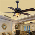 52 INCH Mid Century Modern Fandelier Ceiling Fan with Light Reversible Wood Blades Rustic Farmhouse Fan Chandelier Amber Glass Fan Light for Living Room Bedroom Dining Room Indoor