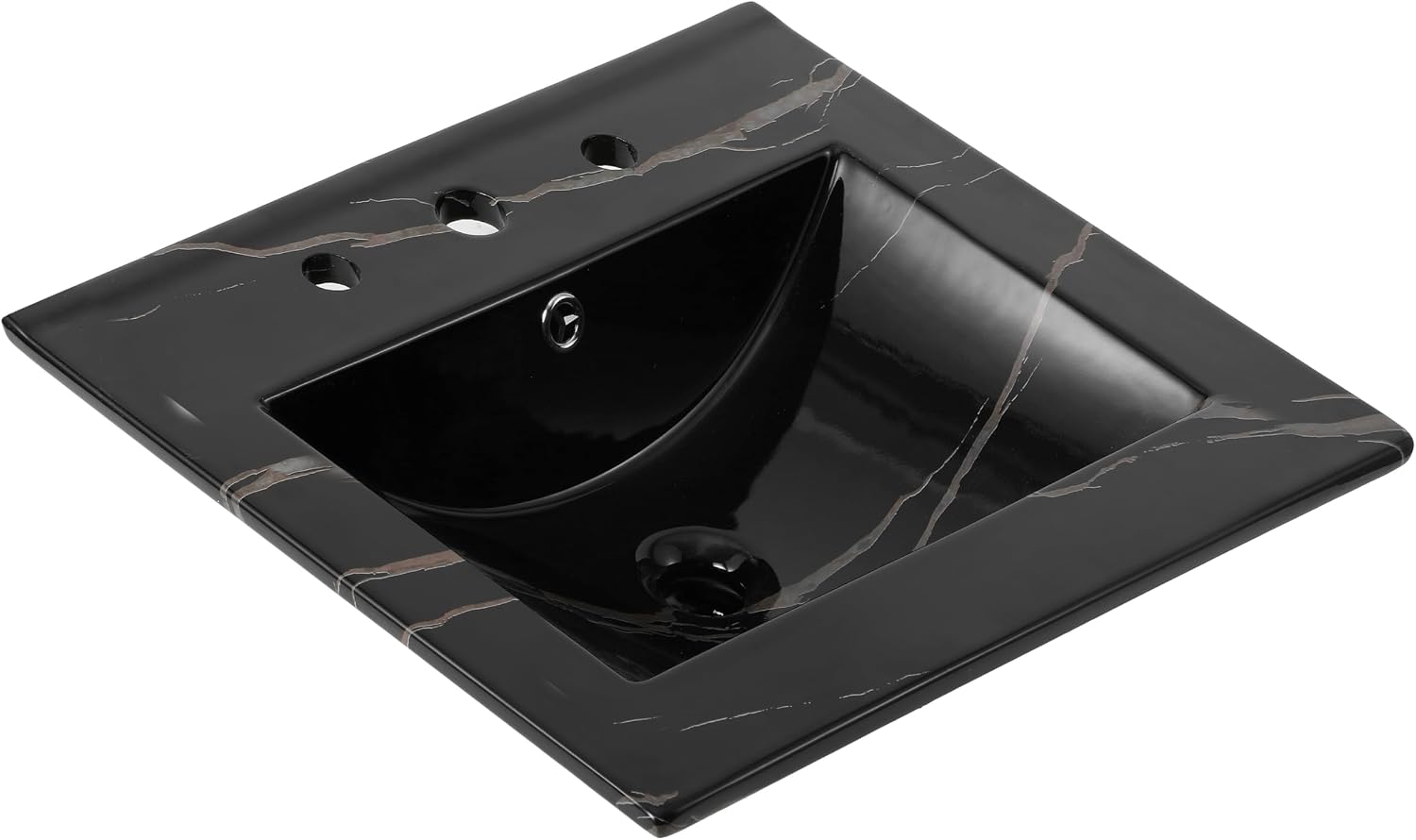 JONATHAN Y Ancillary 20 in. W x 18.25 in. D Ceramic Vanity Sink Top with 3-Hole Rectangular Single Sink Basin, Black Marble Effect SNK1000D