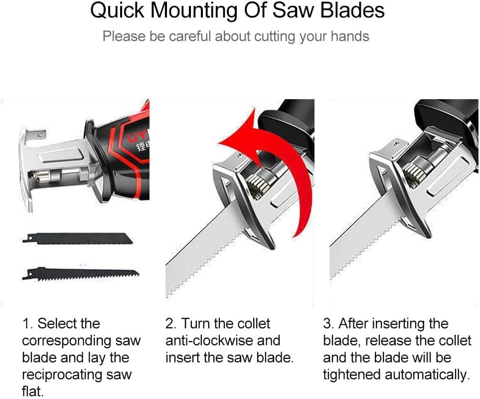 88V Electric Bone Saw, Cordless Reciprocating Meat Saws, with 1/2 Batteries + 4 Blades, 0-3000RPM, 15mm reciprocating stroke, for Wood/Metal/bone,2-Battery