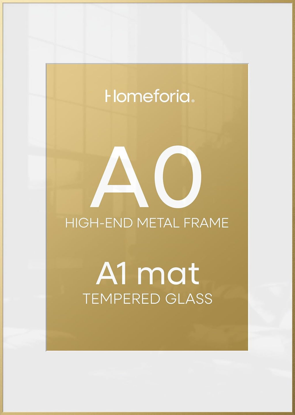 Homeforia A0 Poster Frame Gold, High End Metal 33.1 x 46.8 inches Large Picture Frames with Mat 23.4 x 33.1 for Photo, A0 Size Frames Matted to A1 Print, 33.1x46.8 Thin Frame, Tempered Glass, Set of 1