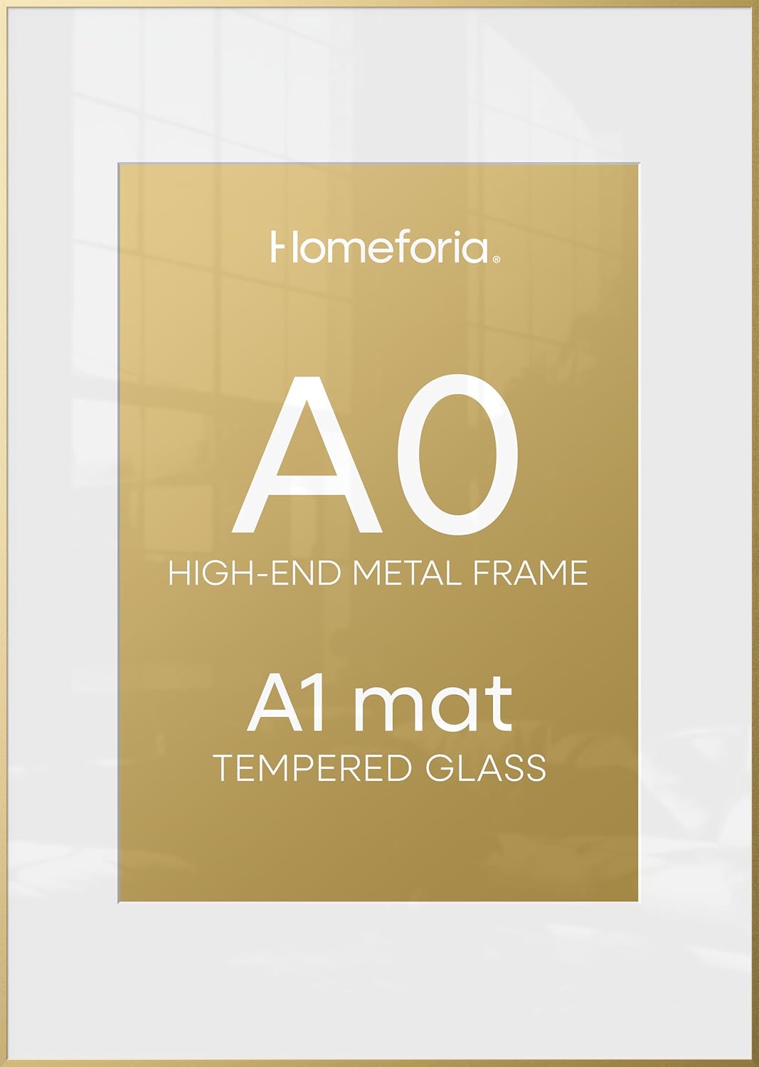 Homeforia A0 Poster Frame Gold, High End Metal 33.1 x 46.8 inches Large Picture Frames with Mat 23.4 x 33.1 for Photo, A0 Size Frames Matted to A1 Print, 33.1x46.8 Thin Frame, Tempered Glass, Set of 1