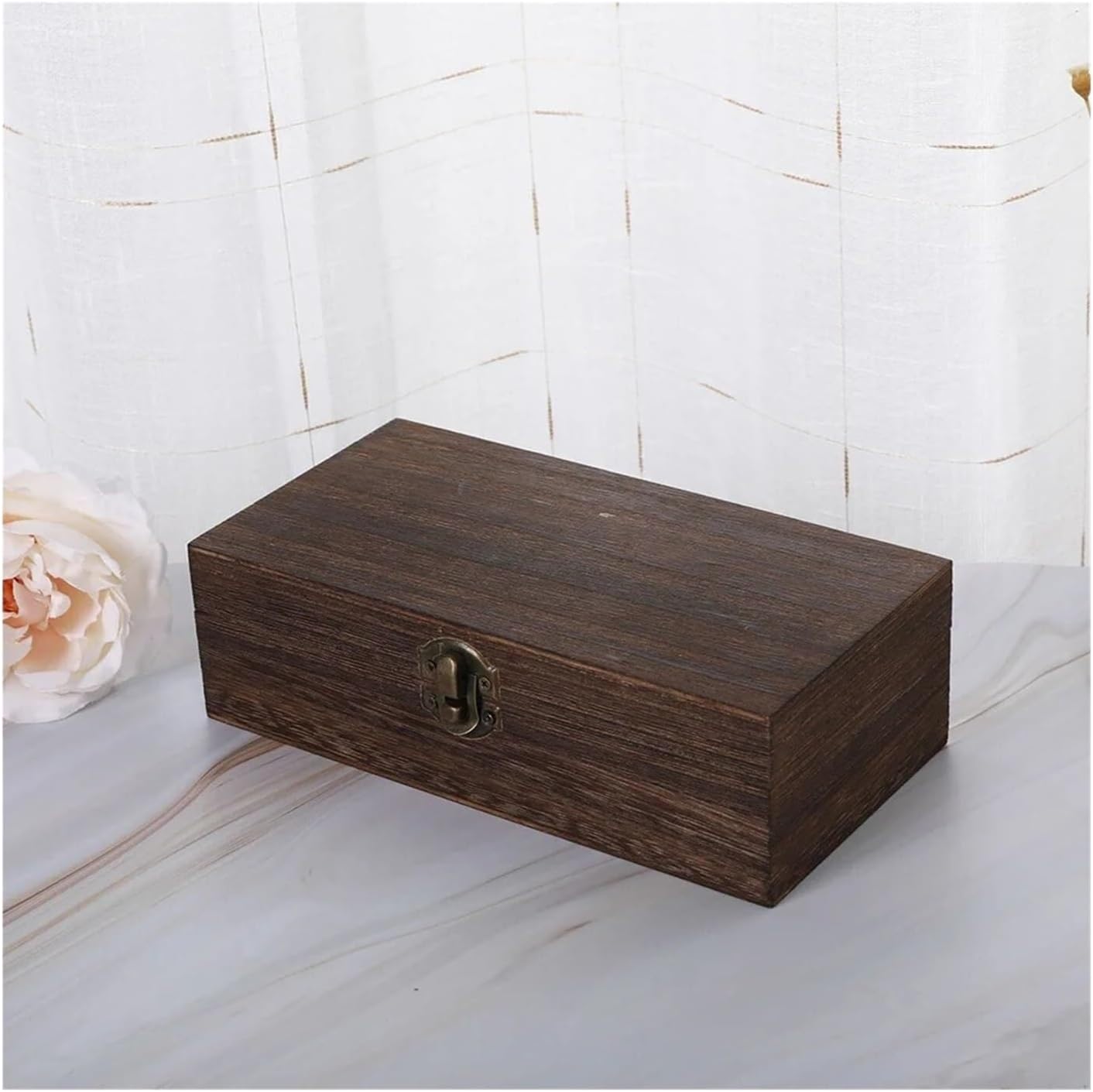 1Pc Retro Wooden Jewelry Box Organizer with Lid Desktop Natural Wood Clamshell Storage Case Handmade Craft Box Originality