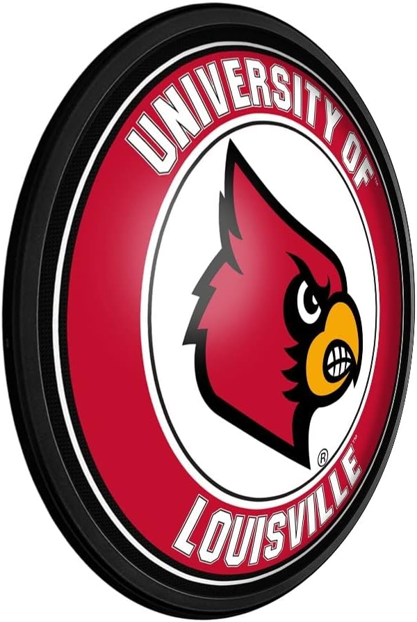 The Fan-Brand Louisville Cardinals Round Slimline Lighted Wall Sign - Football, Basketball & Baseball Wall Decor - College Sports Decor for Home, Office, Game Room, Fan Cave, Garage - USA Made