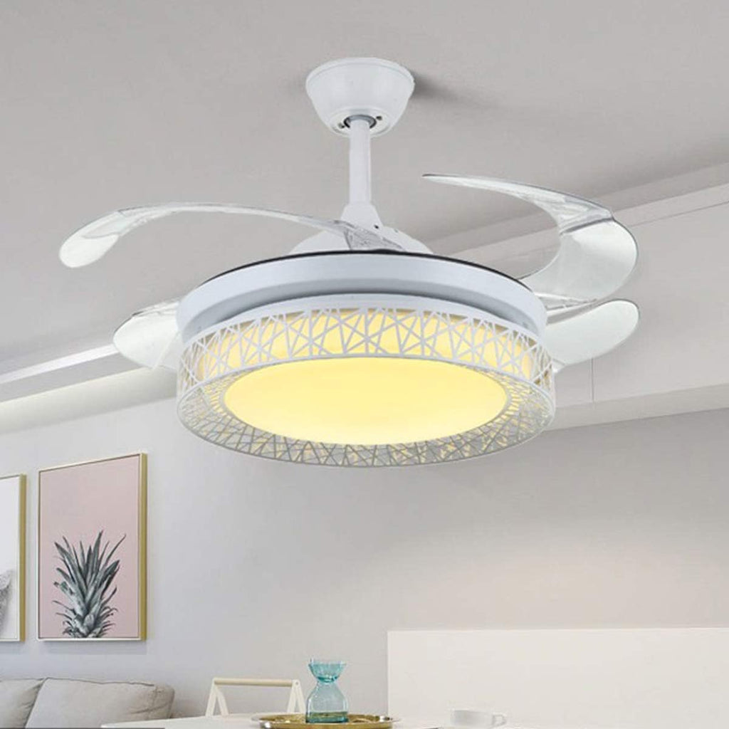 42' Retractable Ceiling Fan with Light, Modern Chandelier Ceiling Fan with Remote, Retractable Blades, 3 Color Light Dimmable Ceiling Fan and Light for Bedroom Living Room Dining Room (White)