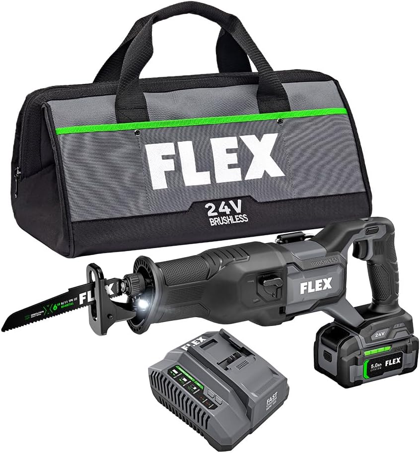 FLEX 24V Brushless Cordless 5.0Ah Reciprocating Saw & 2.5Ah Oscillating Multi-Tool Kits with 160W Fast Chargers