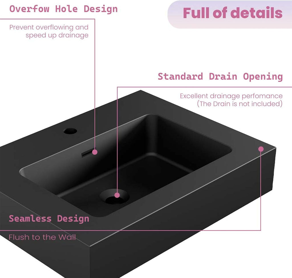 24 Inch Matte Black Vanity Sink – Solid Surface Bathroom Vanity Top with Integrated Sink, Easy-to-Clean Non-Porous Finish for Powder Room or Guest Bath