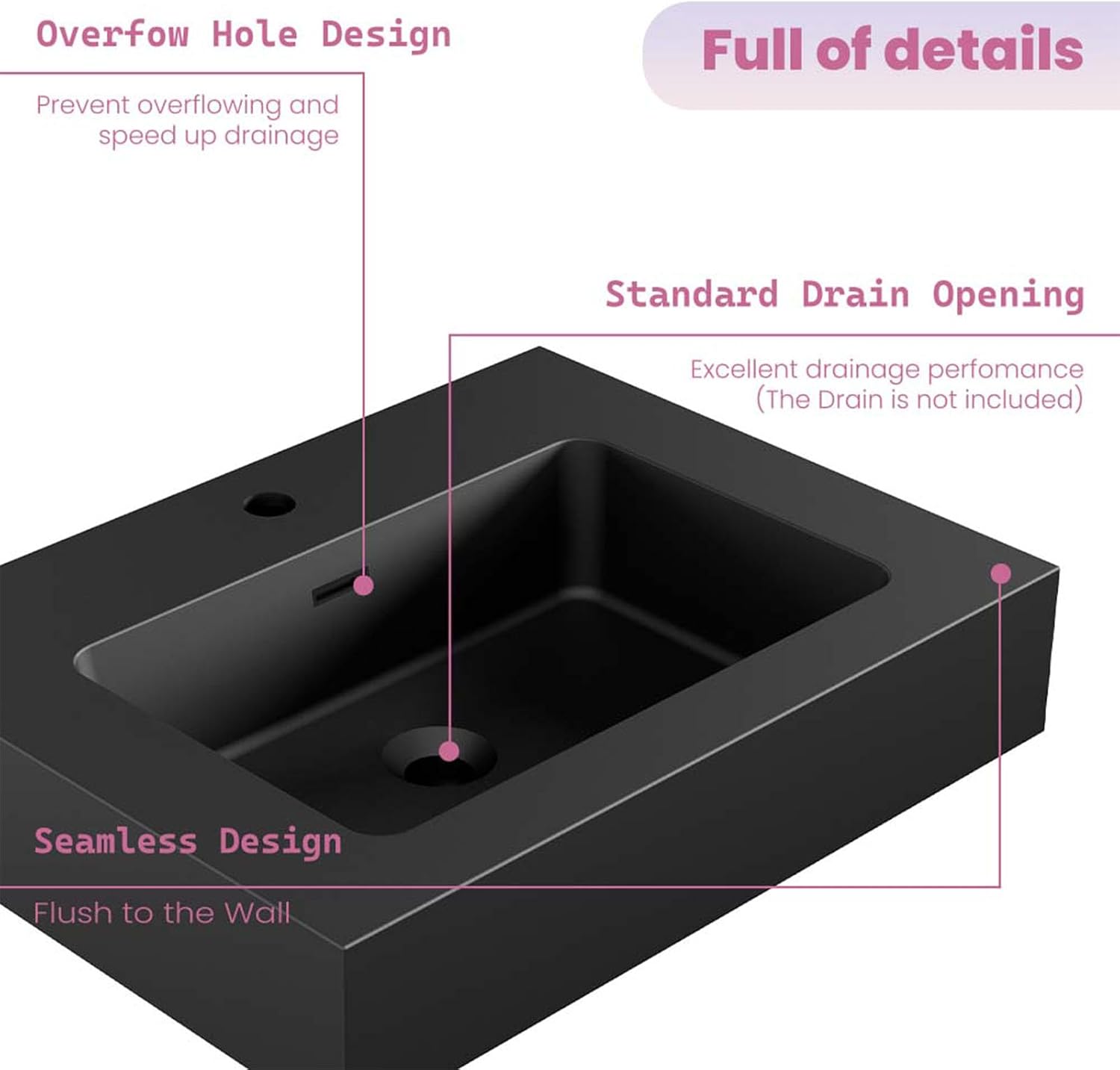 24 Inch Matte Black Vanity Sink – Solid Surface Bathroom Vanity Top with Integrated Sink, Easy-to-Clean Non-Porous Finish for Powder Room or Guest Bath