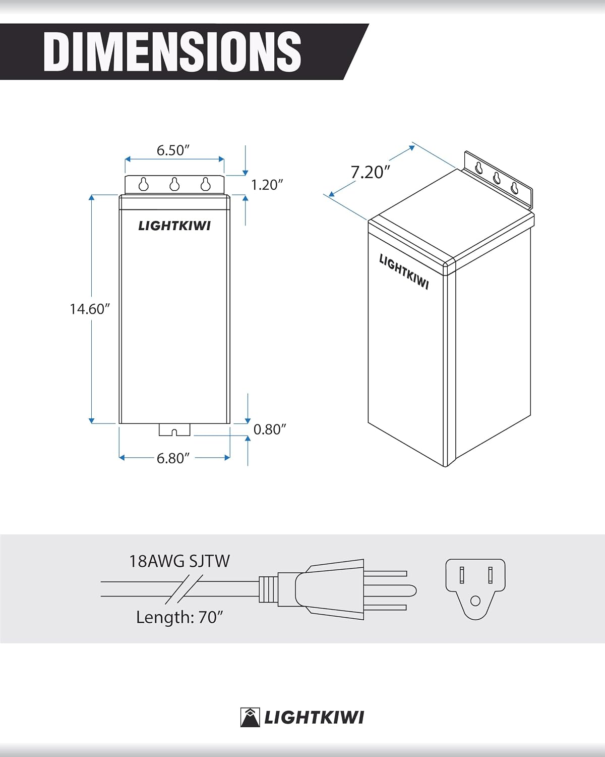 Lightkiwi X5363 600W Outdoor Landscape Lighting Low Voltage Transformer 120V AC to (12V-14V-16V-18V-22V AC) Multi-Tap - Weatherproof for Pathway Lights, Spotlight and Pool/Spa Lightings - ETL Listed