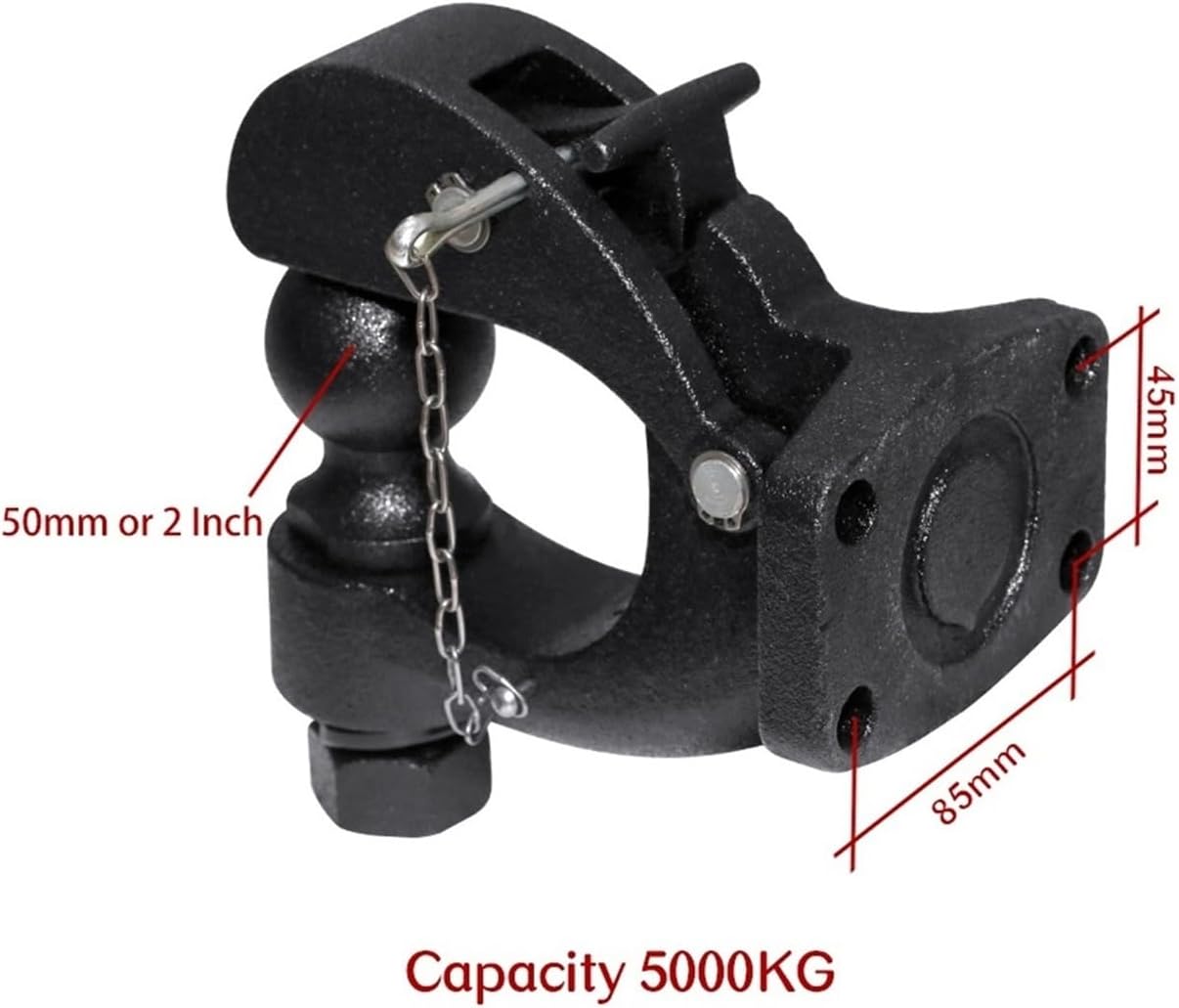 Matte Black Pintle Hook Hitch 2' 50mm Ball Towing Heavy Duty 5 TON Car Towbar RV Parts Camper Caravan Motorhome Accessories(50mm Ball)