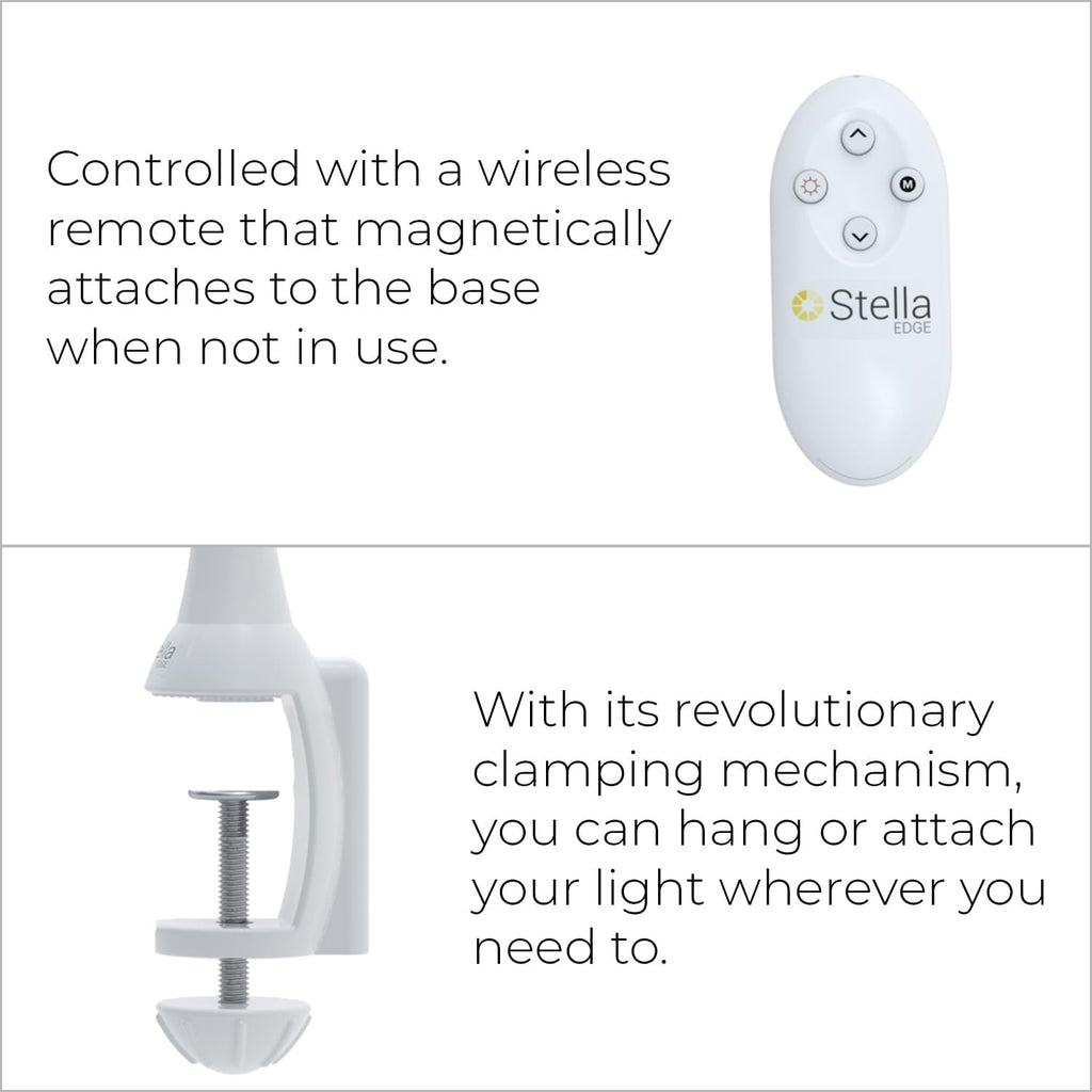 Stella Edge Premium 10W LED Desk Clamp Task Lamp - White - Adjustable Dimmable Low Vision Light - Macular Degeneration Lighting - Hobby Crafting Sewing