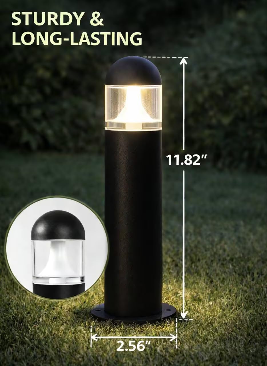6 Pack Low Voltage Landscape Pathway Lights, 12V LED Bollard Light IP67 Waterproof, Outdoor Driveway Walkway Wired Lights (Included Connector) - Yard Garden Lawn, 2700K Warm White