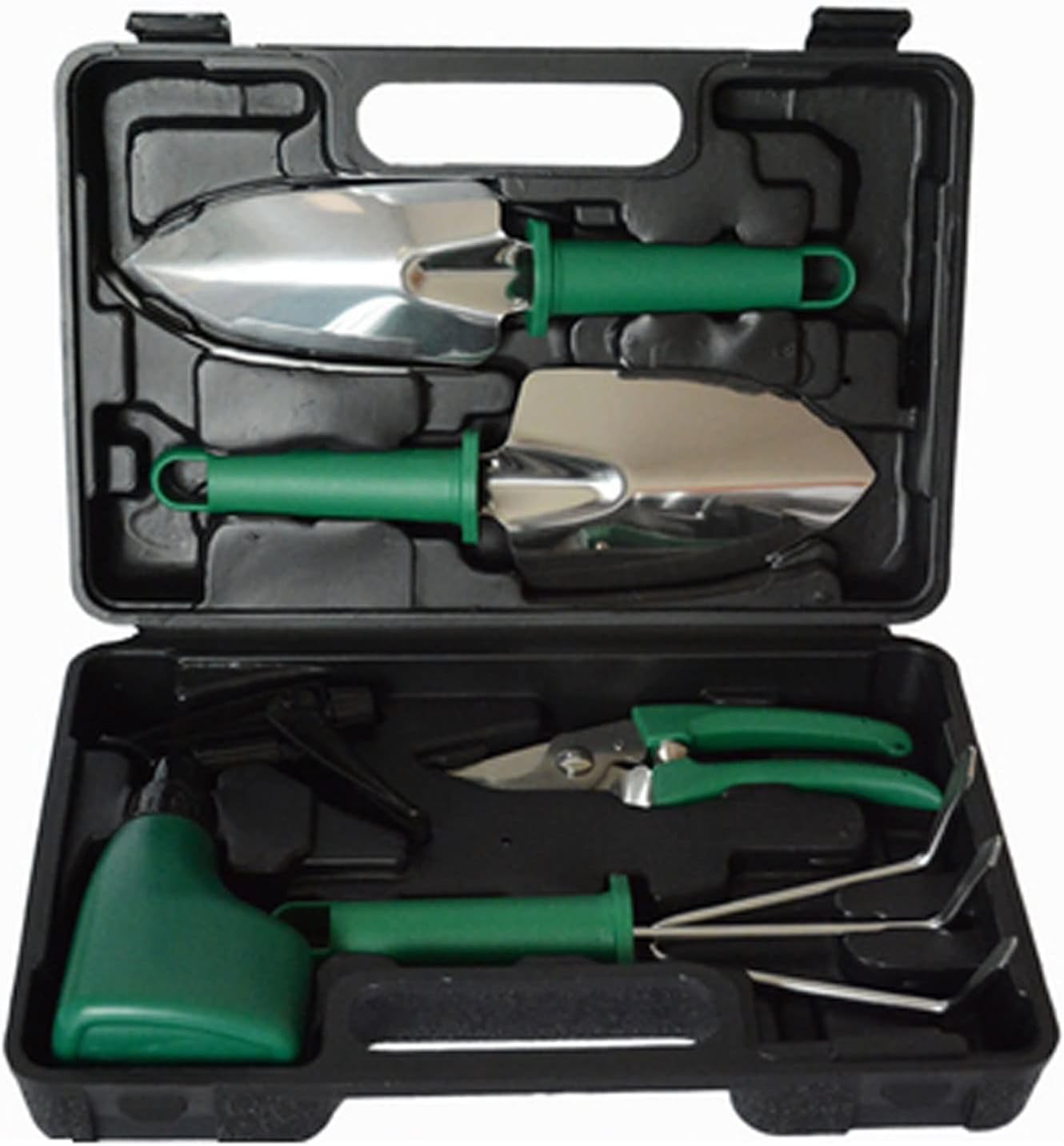 Garden Tools Set, 5 Pieces Gardening Tools, Garden Hand Tools with Carrying Case & Purple Floral Print Ergonomic Handle (Color : Green)