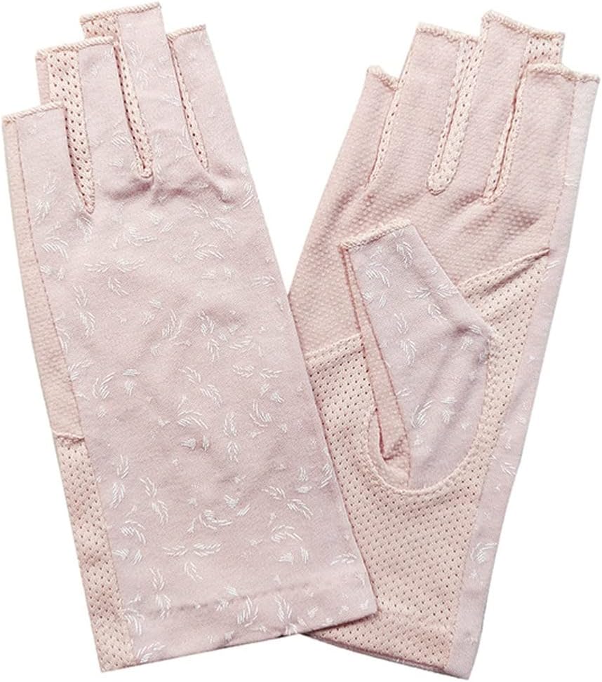 Women's Cotton dot Fingerless Half Finger anti-Skid Sun Protection Printing thin Short Driving Gloves