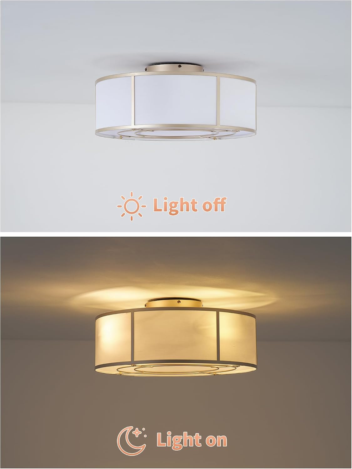 Low Profile Ceiling Fans with Lights, 20' Flush Mount Ceiling Fan with Light, Gold and White Boho Bladeless with 6 Speeds Remote Control for Bedroom, Nursery, Living Room