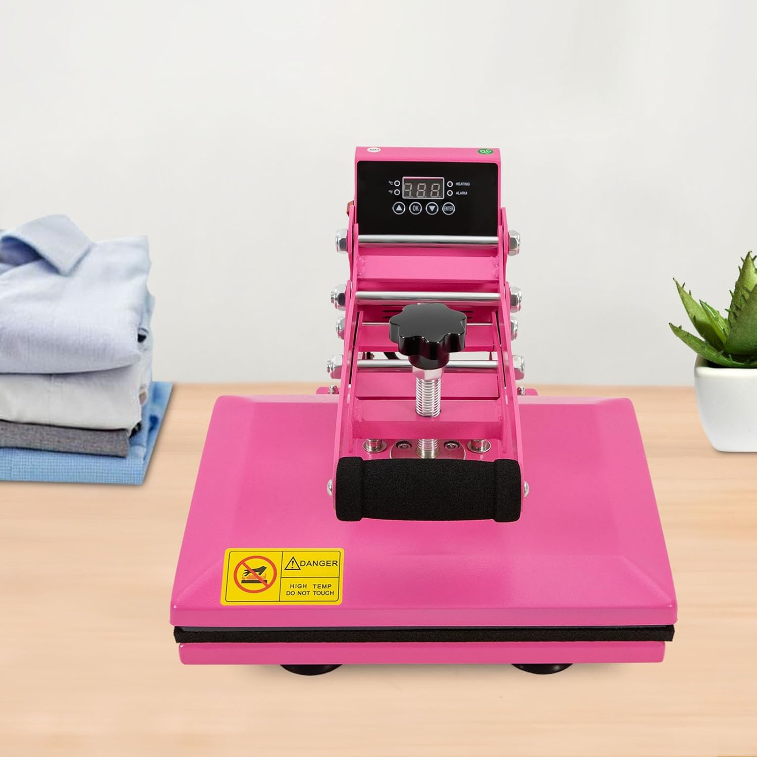 Heat Press Machine 11.8 * 9inch, Intelligent Control Heating Sublimation Heat Press Machine for T Shirts,Clamshell Digital T Shirt Press Machine for Homes, Craft Stores, Print Stores (Pink)