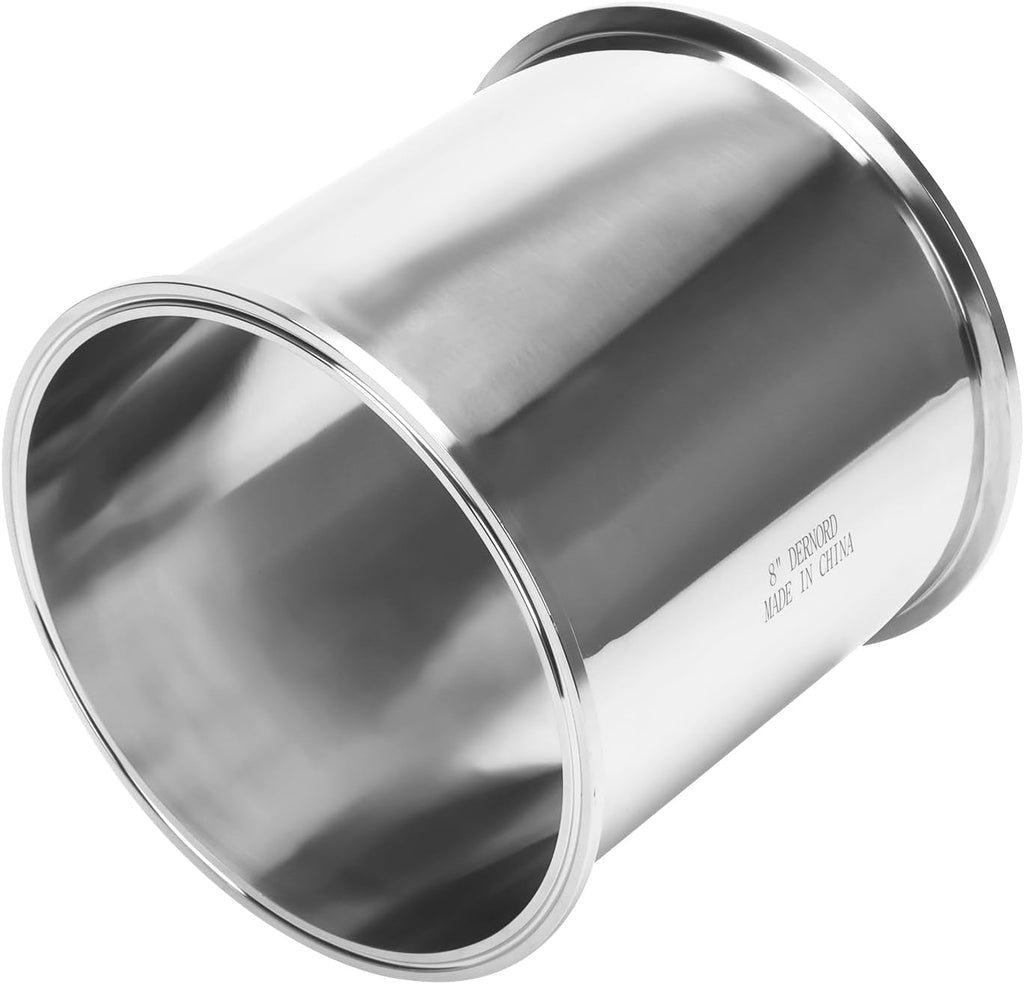 DERNORD Sanitary Spool Tube with Clamp Ends,Stainless Steel 304 Seamless Round Tubing with 8 inch Tri Clamp Ferrule Flange (Tube Length: 8 Inch / 204MM)