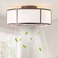 Low Profile Ceiling Fans with Lights, 20' Flush Mount Ceiling Fan with Light, Brown and White Boho Bladeless with 6 Speeds Remote Control for Bedroom, Nursery, Living Room