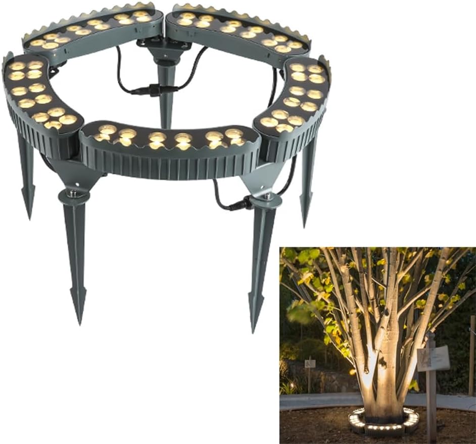 Ring Lights for Tree Roots Uplighting, Outdoor Low Voltage Landscape Lighting Kit,IP65 Garden Lights Decorate,12W 1160LM 24V Wired Outdoor LED Spotlight for Tree Building(3000K,5-Lights)