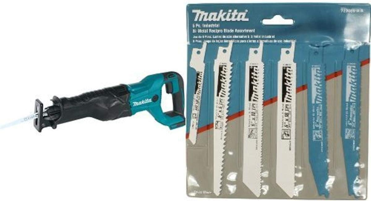 Makita XRJ04Z 18V LXT Lithium-Ion Cordless Reciprocating Saw with 6-Piece Recipro Blade Assortment Pack