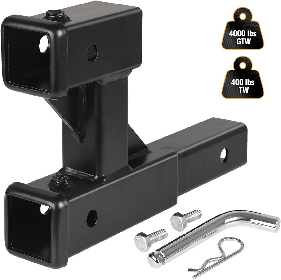 Dual Hitch Extension With Bolt Nut Kit Fits For 2 Inch Extender To 10 Inch Max Length Adjust 7-1/2 Inch Riser Or Drop 4,000 Lbs