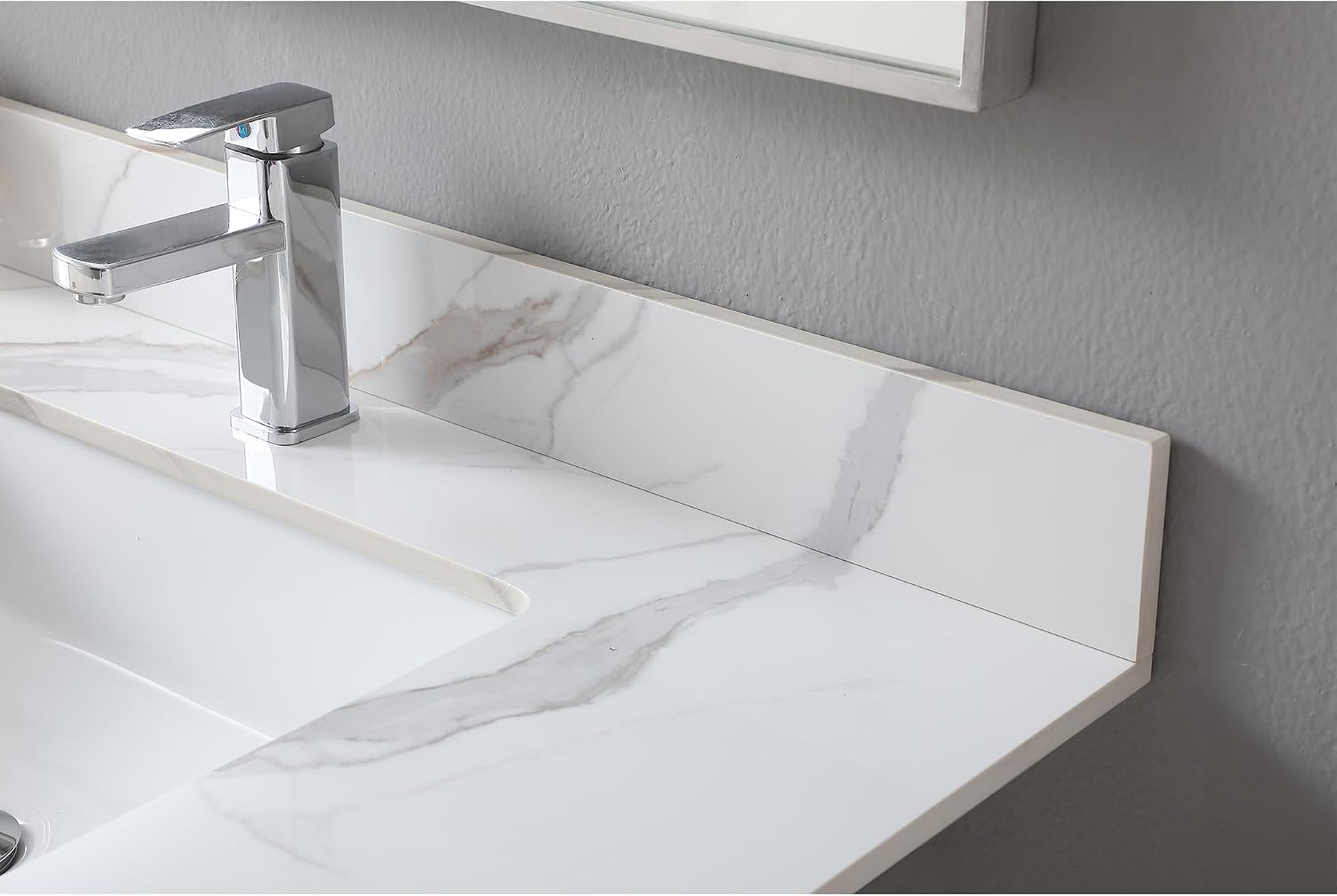 Montary 37'x 22' Bathroom Vanity Top with Undermounted Large Ceramic Sink & Backsplash, Sintered Stone Artificial Marble Vanity Sink Tops with 1 Pre-Drilled Hole, Carrara Gold