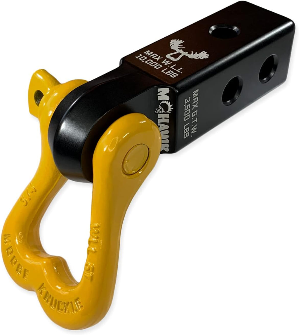 Moose Knuckle Offroad XL Shackle Mohawk 2.0 Receiver Combo | 10,000 lbs WLL Heavy Duty Off Road Accessories - Vehicle Recovery Gear | Shackle Hitch Receiver - Black Lung/Detonator Yellow
