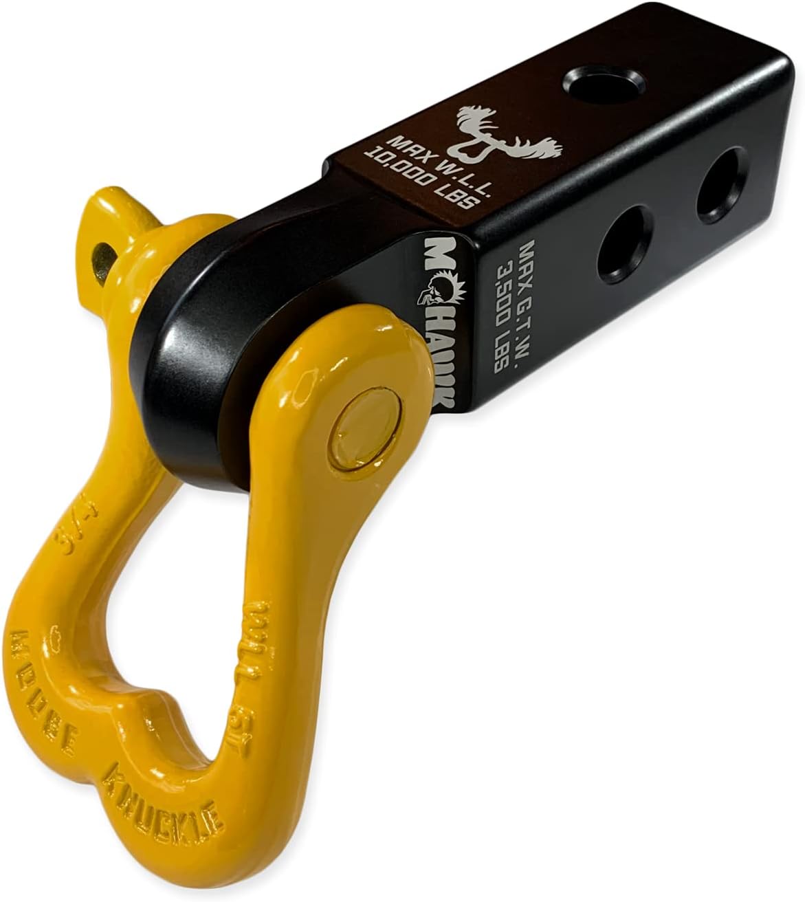 Moose Knuckle Offroad XL Shackle Mohawk 2.0 Receiver Combo | 10,000 lbs WLL Heavy Duty Off Road Accessories - Vehicle Recovery Gear | Shackle Hitch Receiver - Black Lung/Detonator Yellow