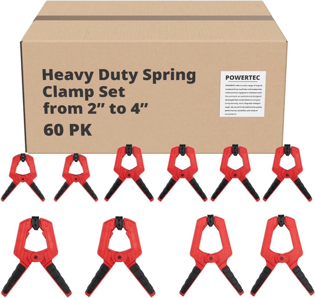 POWERTEC 71625-Case6 Heavy Duty Spring Clamp 10-Piece Set w/ 4 Assorted Sizes from 2' - 4', Case of 6 Sets