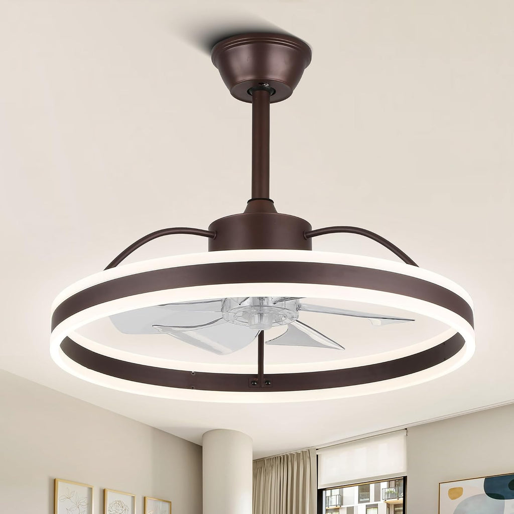 24' Bladeless Bedroom Ceiling Fan Fandelier LED Fan Light with Dimmable LED Light and Remote Control (Coffe)