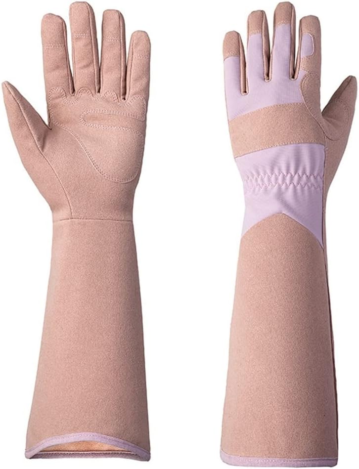 Long Sleeve Gardening Gloves,Rose Pruning Floral Gauntlet Garden Gloves for Women and Men (Color : Pink, Size : One Size)