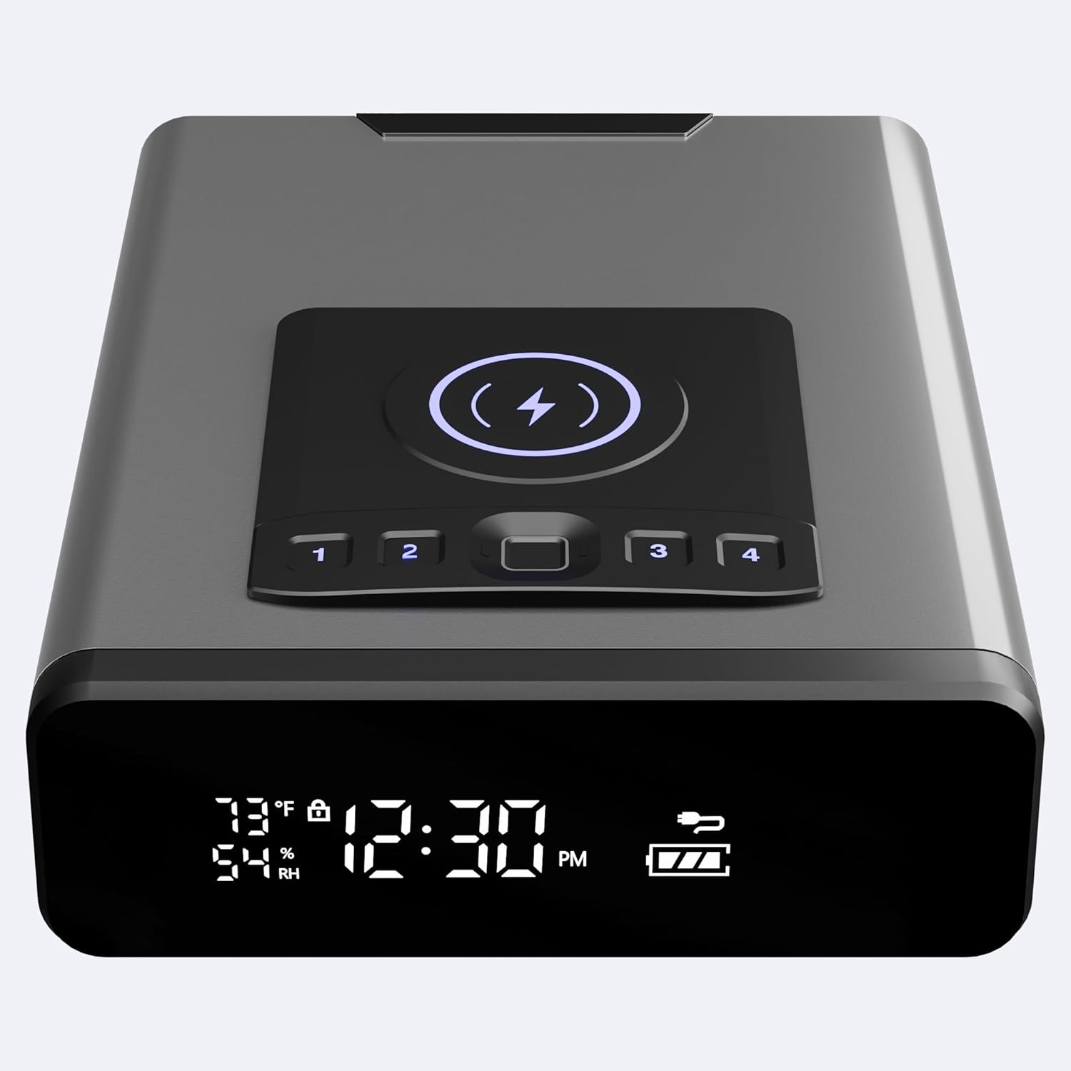 Mboko Biometric Discreet Gun Safe with 12-Hour Time Clock Display, Wireless Charging Pistol Safe for Handgun with Adjustable Brightness, Backlit Keypad, LED Light, Gifts for Mother's Day（Gray）