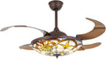 42'' Tiffany Ceiling Fan with Lights, Stained Glass Vintage Ceiling Fan Chandelier, 6 Speed Quiet Indoor Lighting Fixture Retractable Blades with Remote for Bedroom Living Room Hotel
