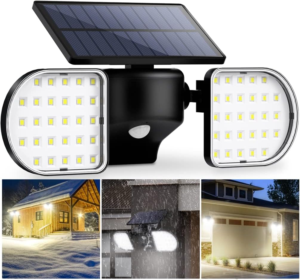 Outdoor Solar Light,LED Lamp Flood Motion Sensor Twin Panel Security 360°Adjustable Wall Spotlight IP65 Waterproof,3 Adjustable Colors, Wide-Angle Security LED Flood Light with Remote Control,2PCS