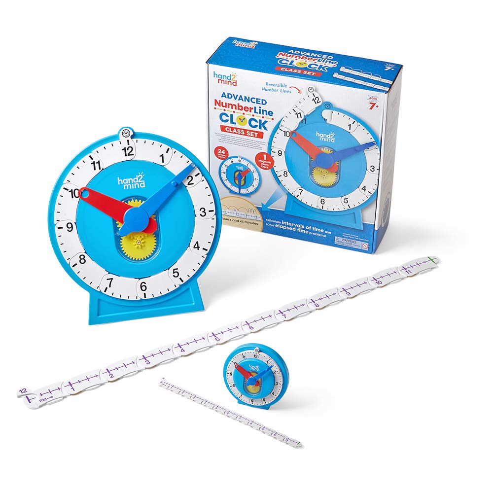 hand2mind Advanced NumberLine Clock Class Set, Learn to Tell Time, Analog Clock for Kids Learning, Number Line for Kids, Teaching to Tell Time, Math Manipulatives (Set of 25)