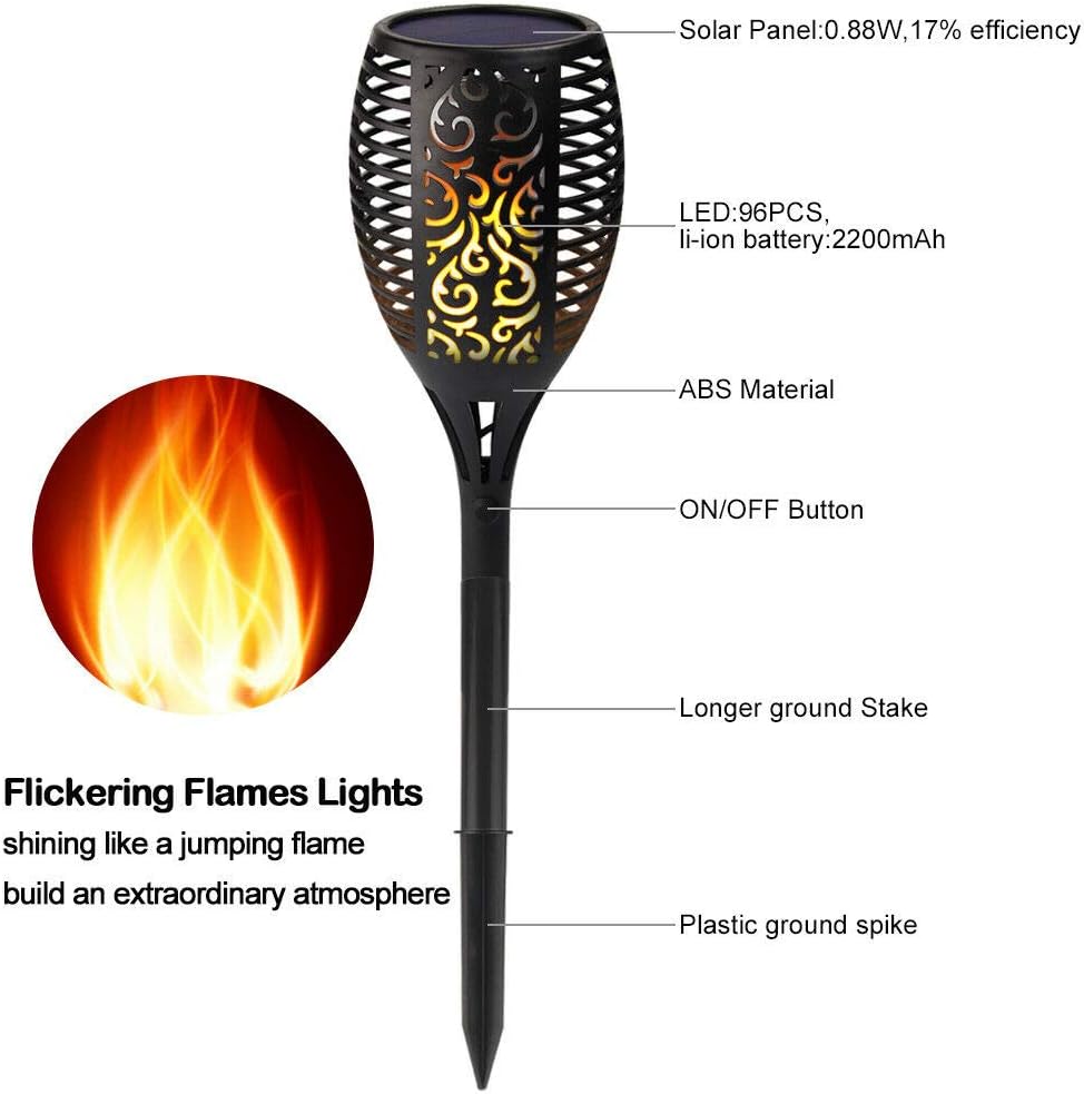 Solar Torch Light Waterproof Flickering Flames Torches Lights Outdoor Solar Spotlights Landscape Decoration Lighting Dusk to Dawn Auto On/Off Security Torch Light for Patio Driveway US Stock (10 Pack)